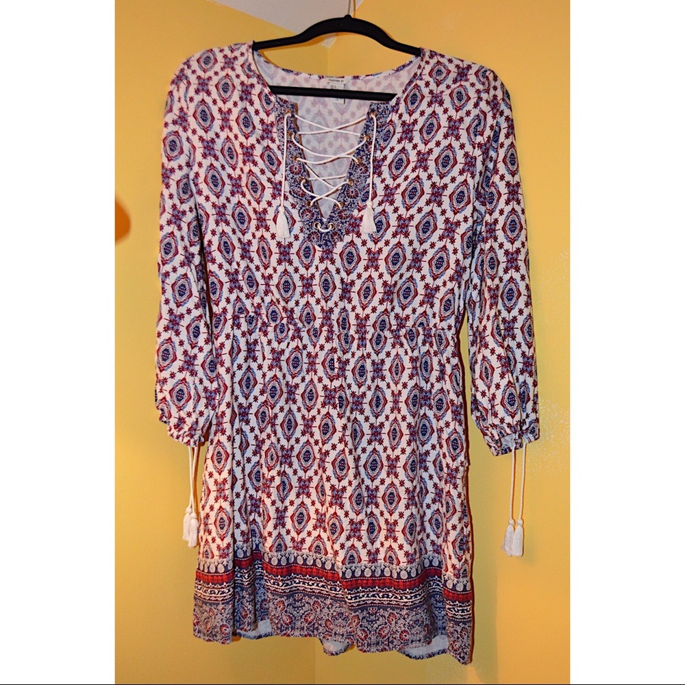 Laced up front flower patterned dress